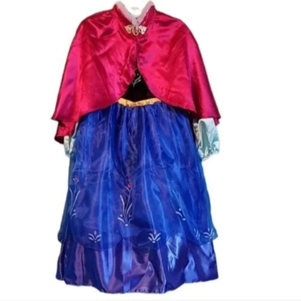 Disney Frozen Princess Anna Dress Cape Costume Girls Kids Youth Size 5/6